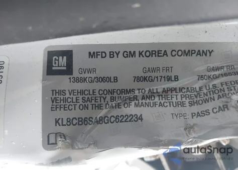 2016 Chevrolet Spark Ls Cvt z USA, uszkodzony, nr VIN KL8CB6SA8GC622234